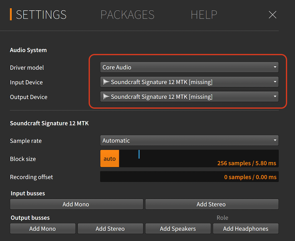 Bitwig Missing I/O